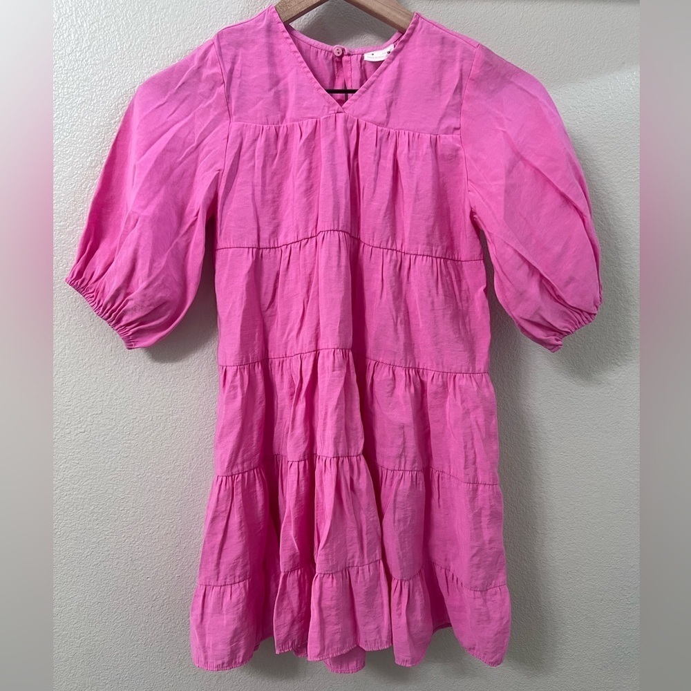 Zara Vibrant Barbie Pink Linen Dress Size 9(girls)